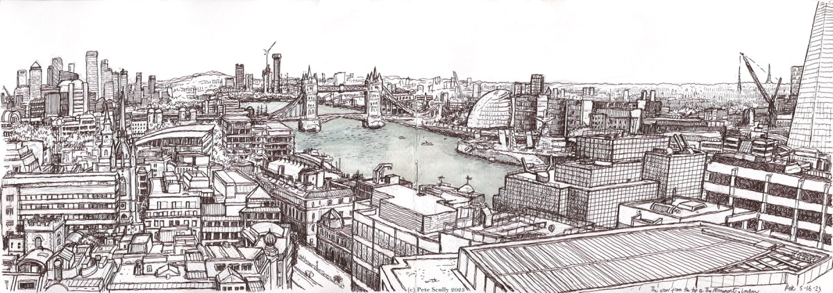 panoramic sketched view from The Monument, London