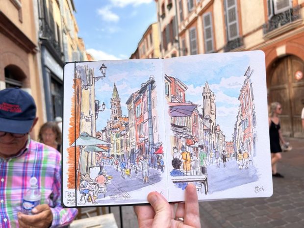 sketchbook with the sketches of Rue de Taur in Toulouse